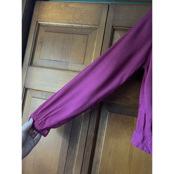 Abercrombie & Fitch Women's V Neck Tie Front Blouse Top Long Sleeve Fuchsia SZ S - Picture 6 of 10